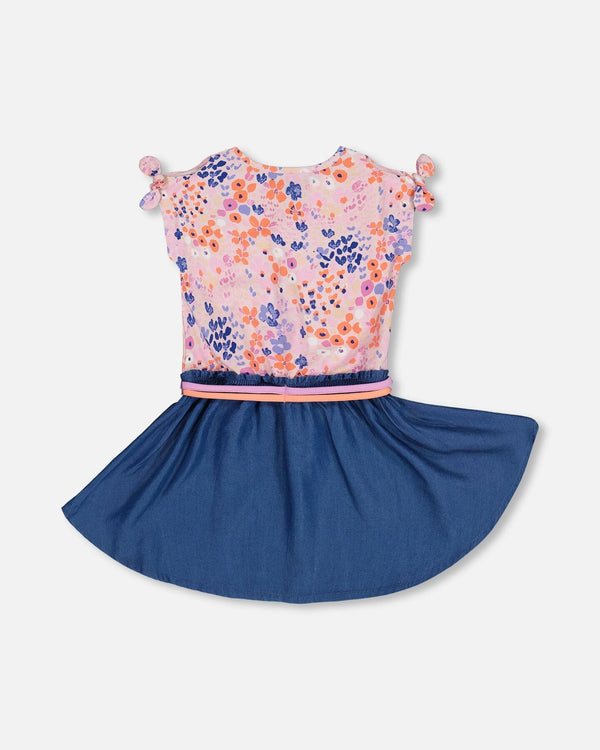 Printed And Chambray Bi-Material Dress Lavender - F30I90_043