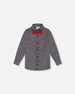 Printed Pine Chambray Shirt With Bow Tie Gray Tees & Tops Deux par Deux