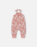 Printed Muslin Tie Strap Jumpsuit Pink And White Flowers - G30A42_067