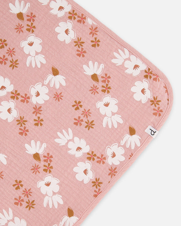 Printed Muslin Blanket Pink And White Flowers - G30AD_067