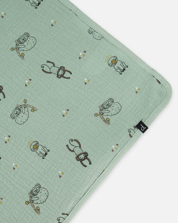 Printed Muslin Blanket Sage Monkey - G30AD_071