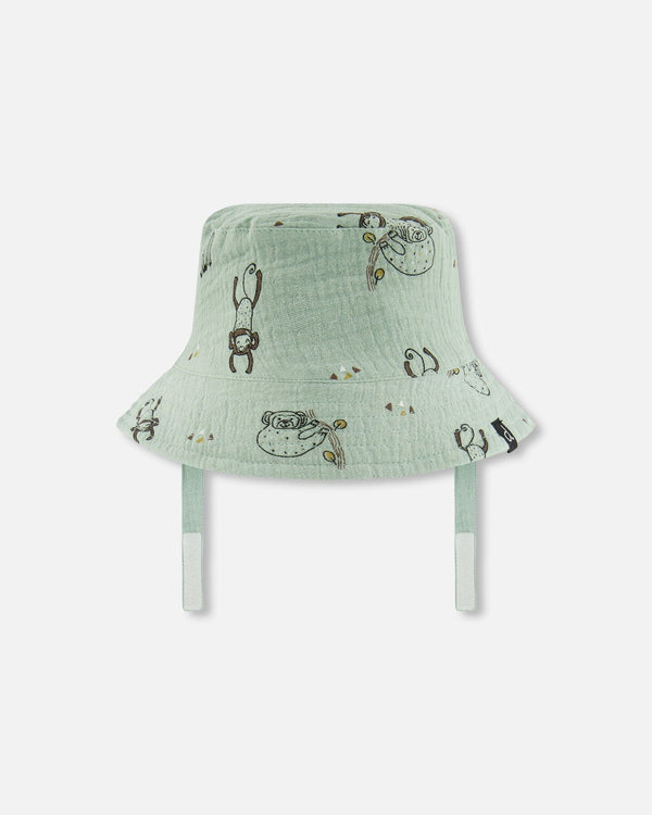 Printed Muslin Bucket Hat Sage Monkey - G30AH_071