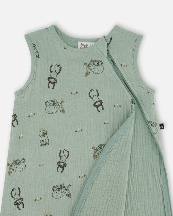 Printed Muslin Sleep Sack Sage Monkey - G30ASB_071