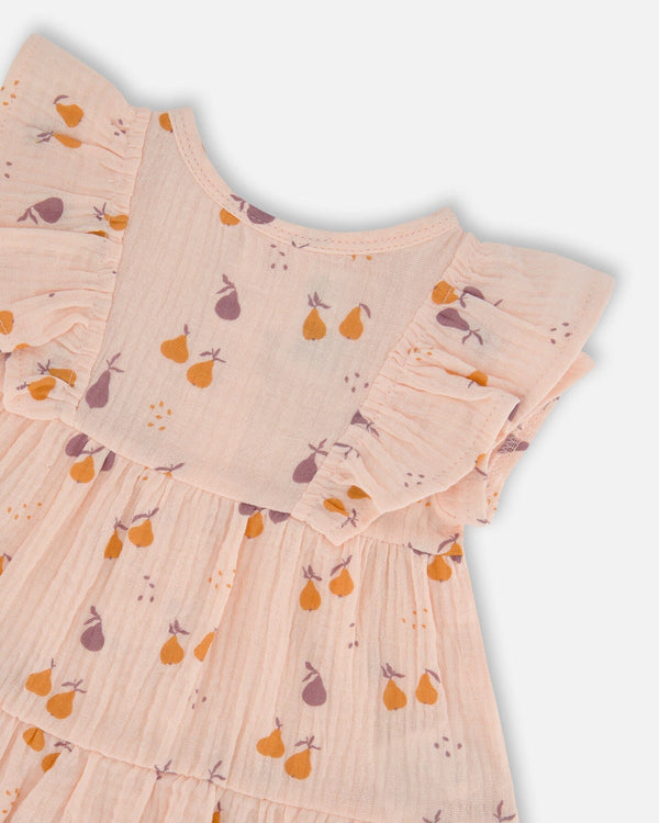Printed Muslin Tunic And Organic Cotton Legging Set Peach With Pears And Purple - G30B10_070