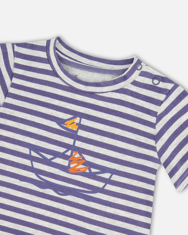 Organic Cotton Top And Muslin Pant Set Striped Navy - G30D10_066