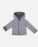 Reversible Organic Cotton Hooded Jacket Navy Striped Blue - G30D30_000