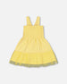 Smocked Organic Cotton Dress With Mesh Frill Yellow - G30H87_222