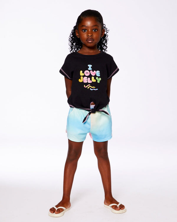 Organic Cotton Tee With Print And Knot Black And Multicolored - G30K71_999