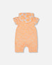 Printed Terry Romper With Hood Vibrant Orange And White - G30MG40_807