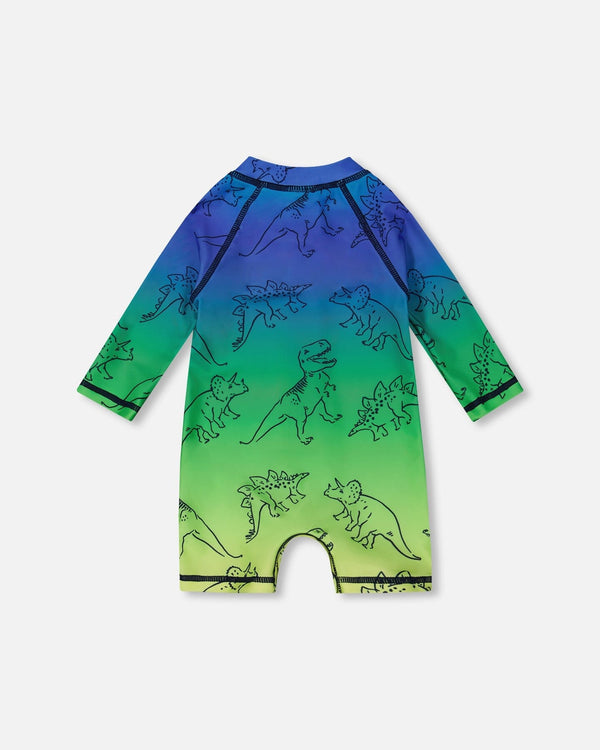 Printed Long Sleeve One-Piece Rashguard Vibrant Blue And Green Dino - G30NB15_000