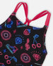 Printed Two-Piece Swimsuit Black And Blue And Pink Items - G30NG42_051