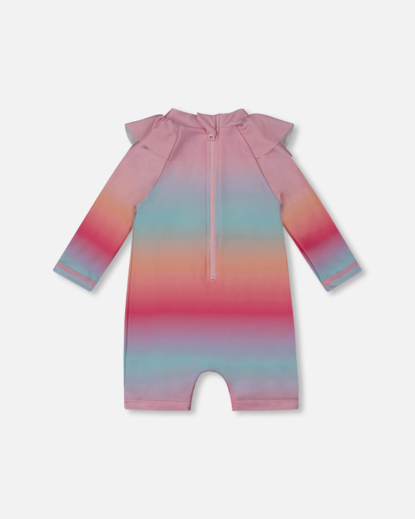 Long Sleeve One-Piece Rashguard Pink, Orange, And Turquoise - G30NG50_000