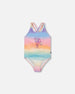 Printed One-Piece Swimsuit Flowers On Multicolored Background - G30NG61_000