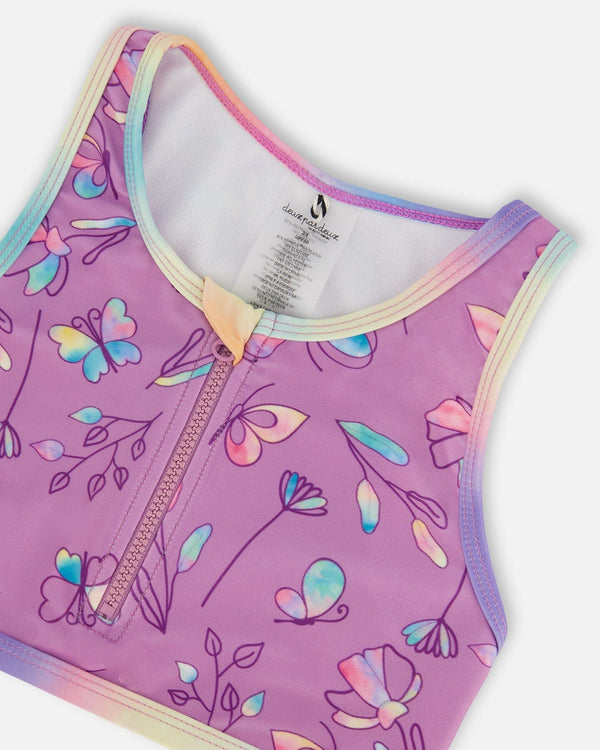 Printed Two-Piece Swimsuit Old Mauve And Multicolored Butterflies - G30NG62_054
