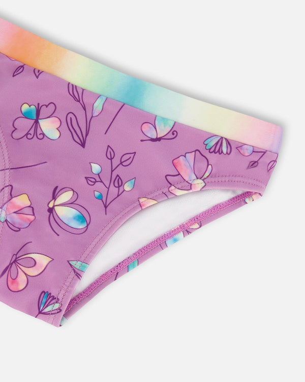 Printed Two-Piece Swimsuit Old Mauve And Multicolored Butterflies - G30NG62_054