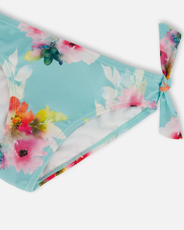 Printed Two-Piece Swimsuit Turquoise And Pink Flowers - G30NG71_057