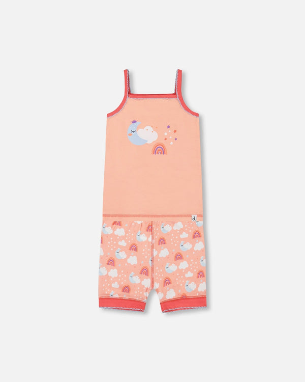 Organic Cotton Tank Top And Shorts Pajama Set Rainbow On Light Coral Pajamas Deux par Deux 12m