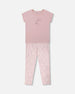 Women'S Printed Organic Cotton Two-Piece Pajama Set Small Pink Flowers On Pale Pink Background - G30PG16_028