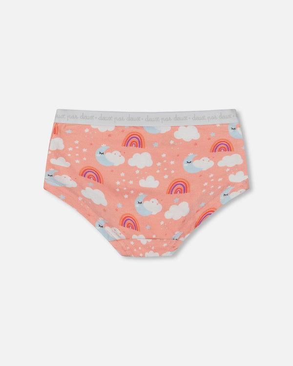 Printed Organic Cotton Boyshort Panty Rainbow On Light Coral - G30PG60_027