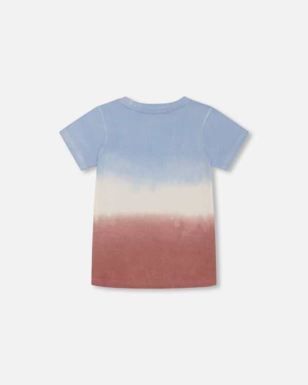 Short Sleeve Organic Cotton Graphic Tee Gradient Pale Blue And Dark Old Rose - G30T71_676