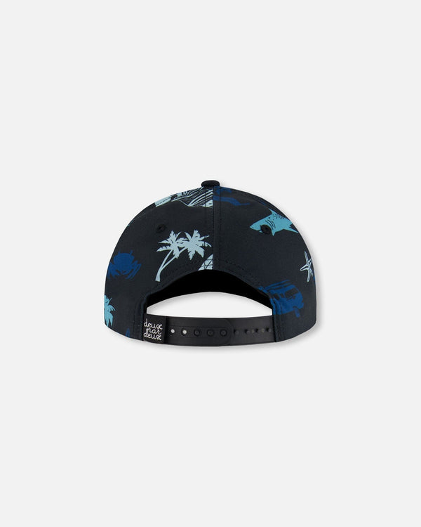 Printed Cap Light Blue Beach On Black - G30VBC_036