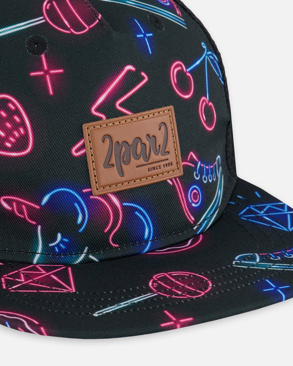 Printed Cap Black And Blue And Pink Items - G30VGC_051