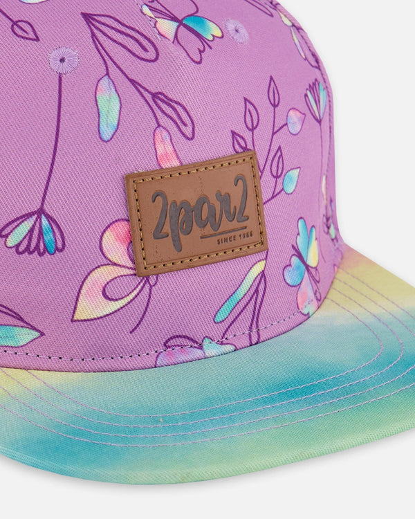 Printed Cap Old Mauve And Multicolored Butterflies - G30VGC_054