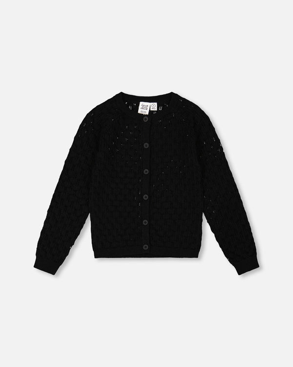Pointelle Knit Cardigan Sweater Black - G30YGT32_999