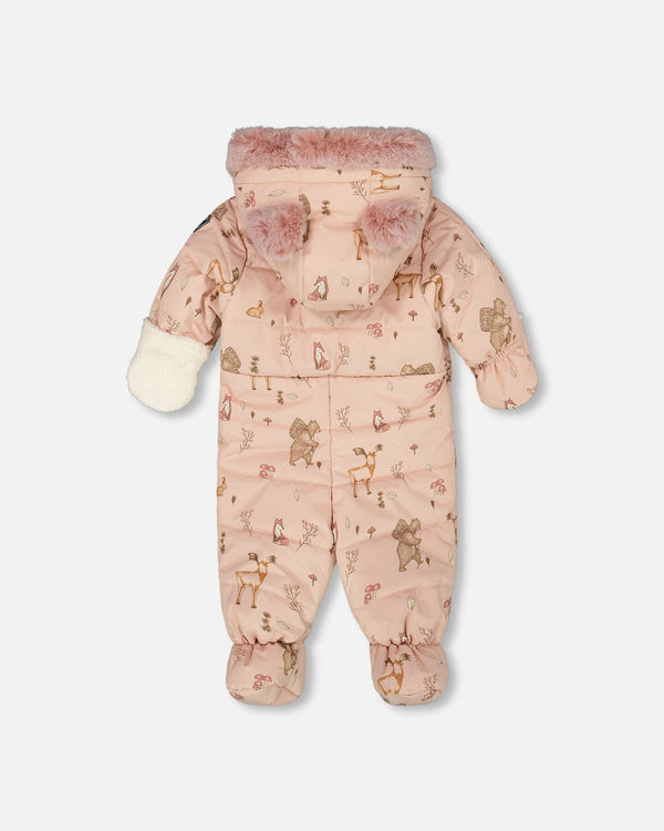 One-Piece Baby Layette Snowsuit Designed For Car Seat Pink Printed Animal - H10A601_001