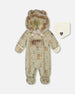 One-Piece Baby Layette Snowsuit Designed For Car Seat Green Animal Print - H10A601_002