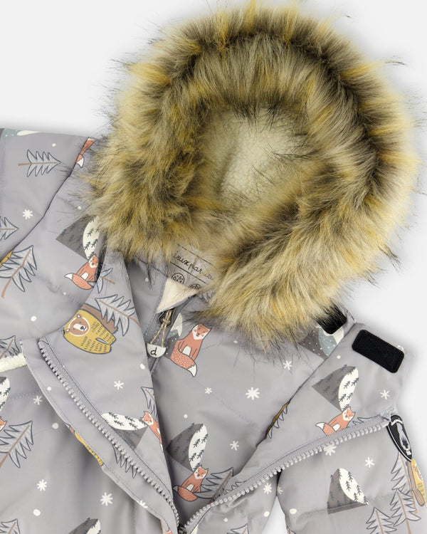 One-Piece Baby Snug Snowsuit Designed For Car Seat Gray Bear Print - H10B701_004
