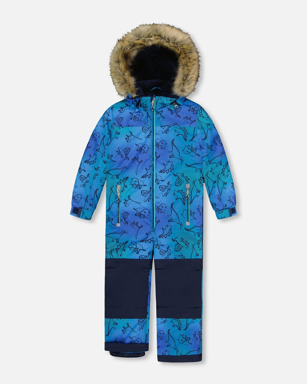 One-Piece Discover Snowsuit Blue Gradient Dinosaur Print - H10DB77_027