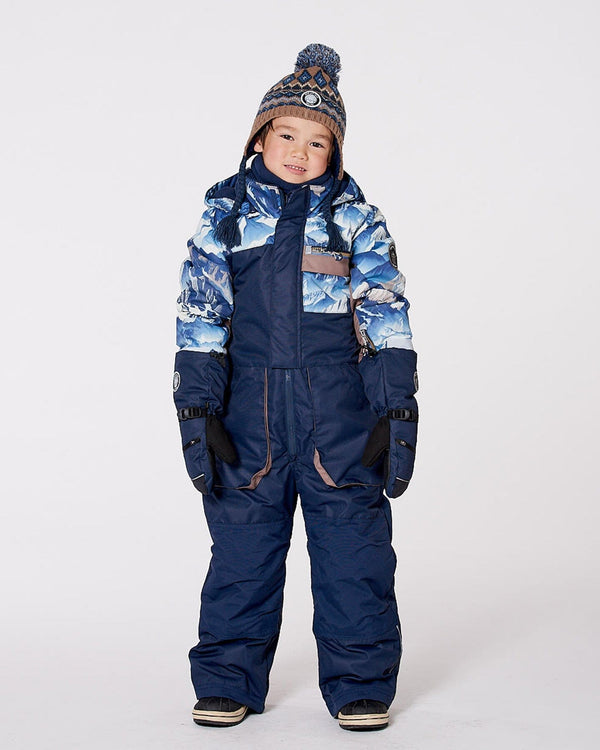 One-Piece Play Snowsuit With Mountains Print Navy Blue - H10PB73_479