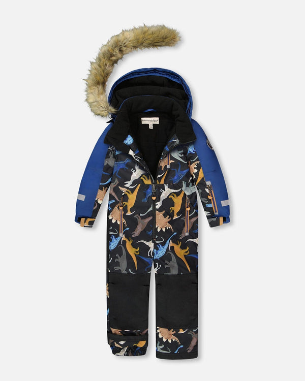 One-Piece Play Snowsuit Black Dinosaur Print - H10PB74_026