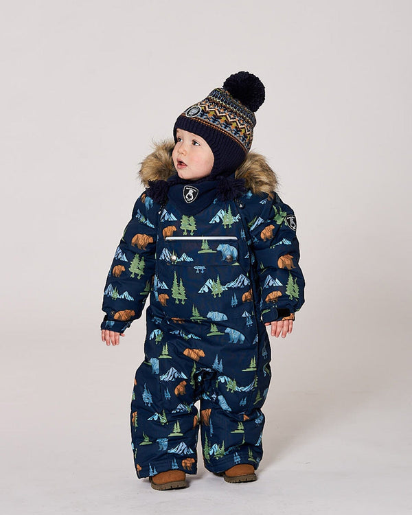 One-Piece Baby Play Snowsuit Designed For Car Seat Navy Animal Print - H10PBB75_030