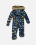 One-Piece Baby Play Snowsuit Designed For Car Seat Navy Animal Print - H10PBB75_030