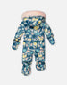 One-Piece Baby Play Snowsuit Designed For Car Seat Green Cat Print - H10PBG74_006