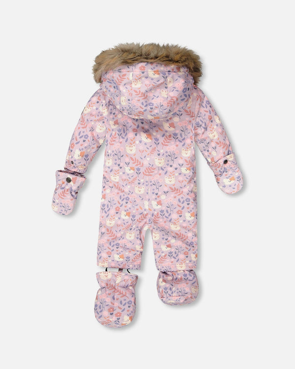 One-Piece Baby Play Snowsuit Designed For Car Seat Lilac Cat Print - H10PBG74_008