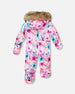 One-Piece Baby Play Snowsuit Designed For Car Seat Pink Watercolor Flower Print - H10PBG74_012