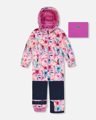One-Piece Teknik Snowsuit Pink Watercolor Flower Print - H10TG73_012