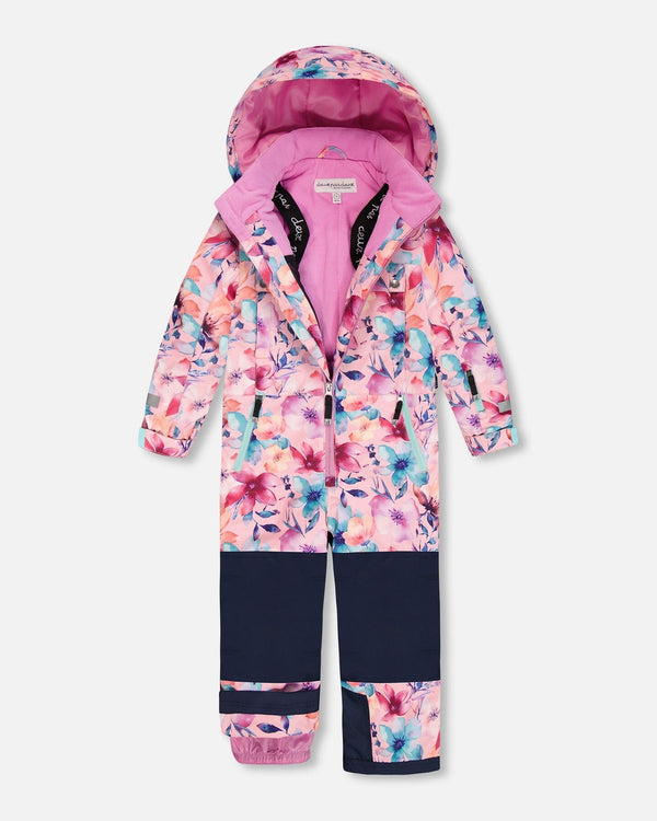 One-Piece Teknik Snowsuit Pink Watercolor Flower Print - H10TG73_012