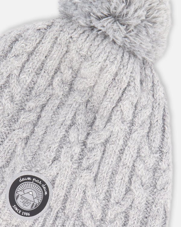 Lined Winter Hat With Pompom Heather Gray - H10XT1_194
