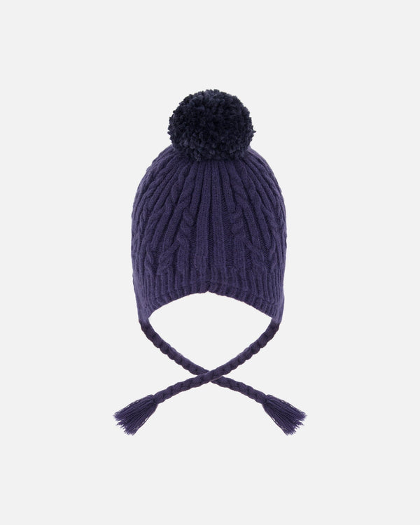 Lined Winter Hat With Pompom Navy Blue - H10XT1_479