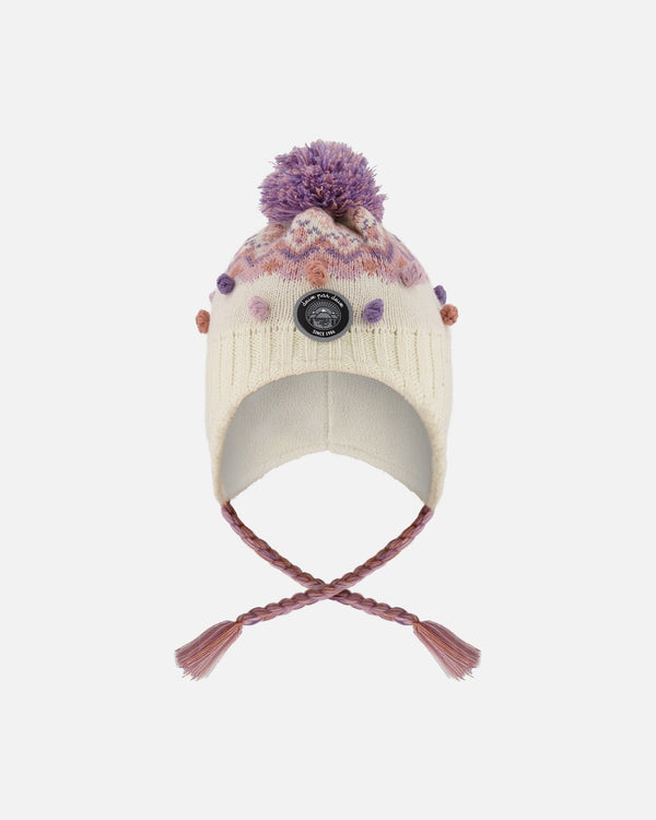 Lined Peruvian Knit Pompom Hat Off-White And Lilac - H10Z17_000