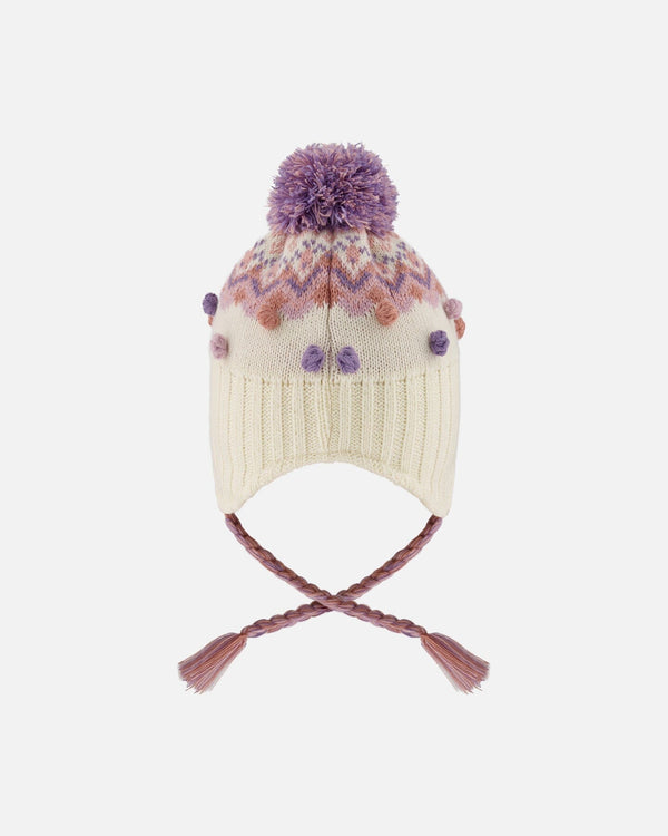 Lined Peruvian Knit Pompom Hat Off-White And Lilac - H10Z17_000