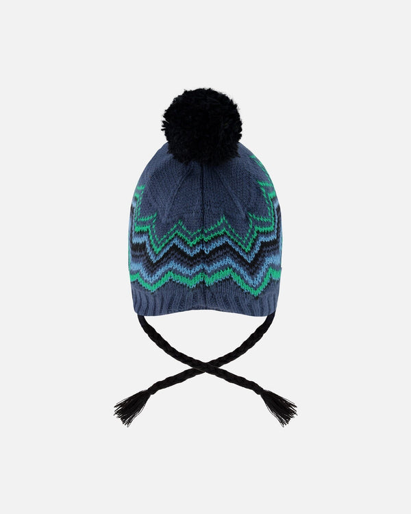 Lined Peruvian Knit Pompom Hat Blue And Green - H10Z44_000