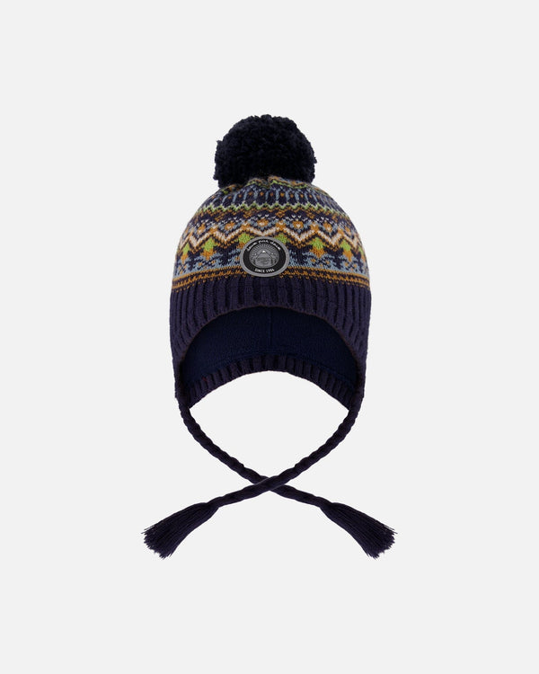 Lined Peruvian Knit Hat With Pompom Taupe And Navy - H10Z46_000