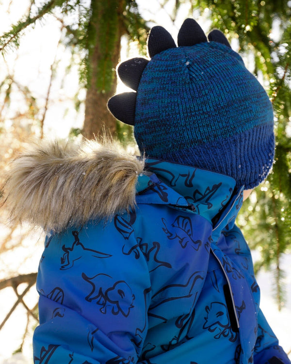 Lined Dino Peruvian Knit Winter Hat With Pompom Blue - H10Z58_000