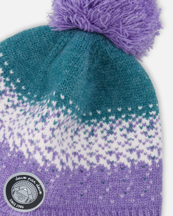 Lined Peruvian Knit Hat With Pompom Lilac And Green - H10Z69_000