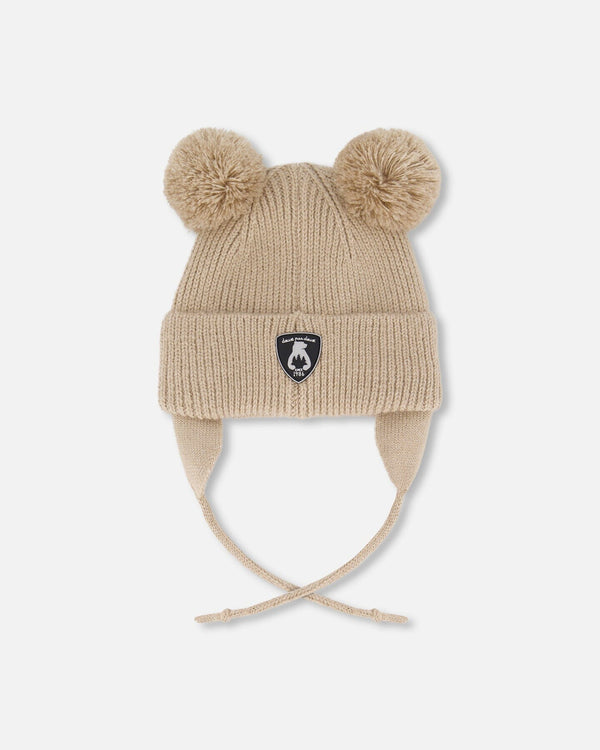 Lined Baby Knit Hat With Pompoms Chanterelle - H10ZA05_182